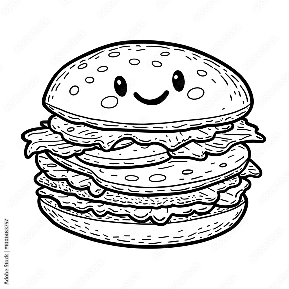 Cute Kawaii burger coloring Pages Kids Cute Kawaii burger coloring Pages Kids