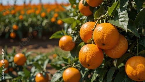 A vibrant orange field filled with ripe fruit on a sunny day.