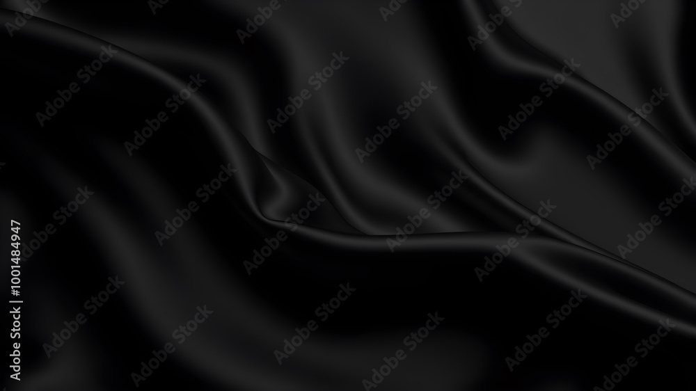 Obraz premium Silk fabric, abstract wavy black satin fabric background. Generative AI