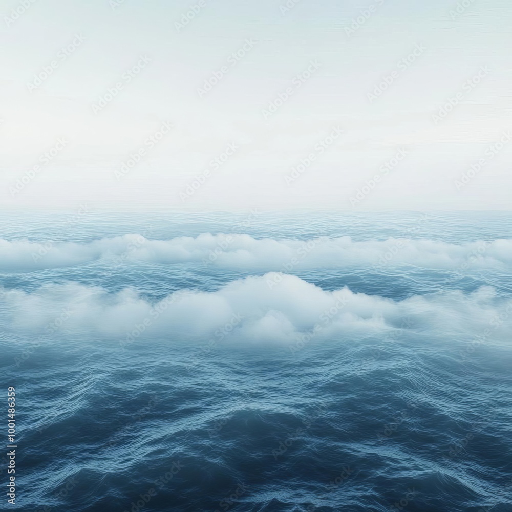 Obraz premium Ambient fog drifting over ocean waves, serene atmosphere, 3D illustration