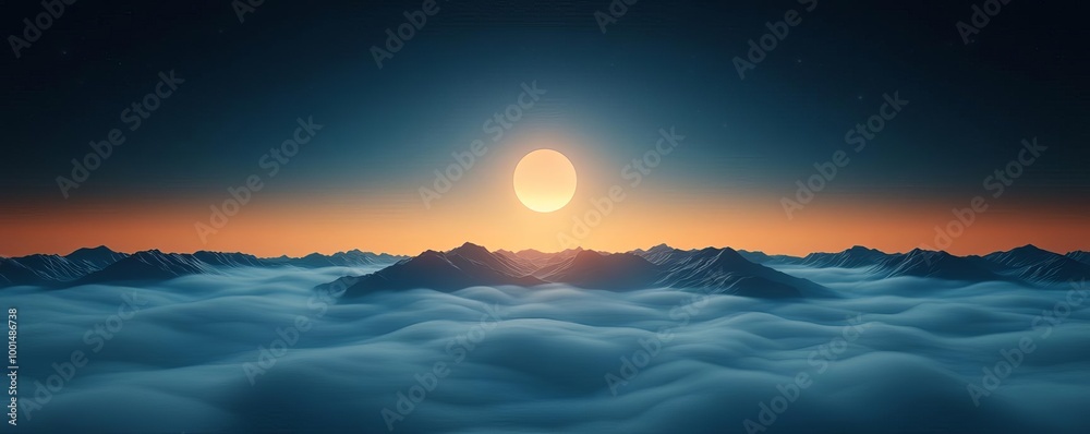 Ambient fog, illuminated by moonlight, mysterious sky, 3D illustration Ambient fog, illuminated by moonlight, mysterious sky, 3D illustration