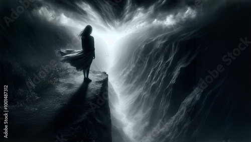 A person standing at the edge of a cliff, looking down