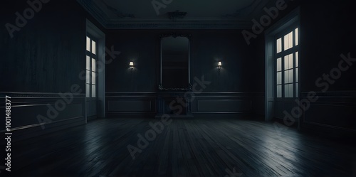 Empty elegant vintage room at night with copy space