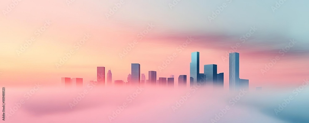 Fototapeta premium Atmospheric fog, modern skyline, muted tones, 3D illustration