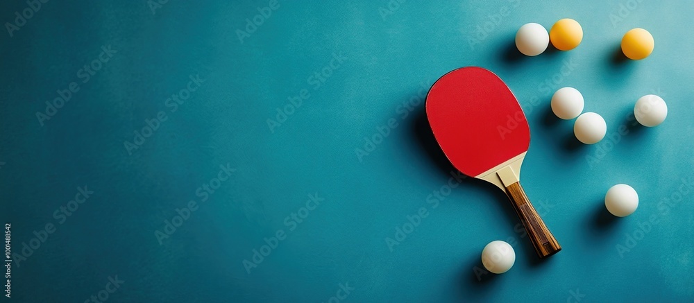 Ping Pong Paddle and Balls on a Teal Background Ping Pong Paddle and Balls on a Teal Background