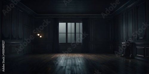 Empty elegant vintage room at night with copy space