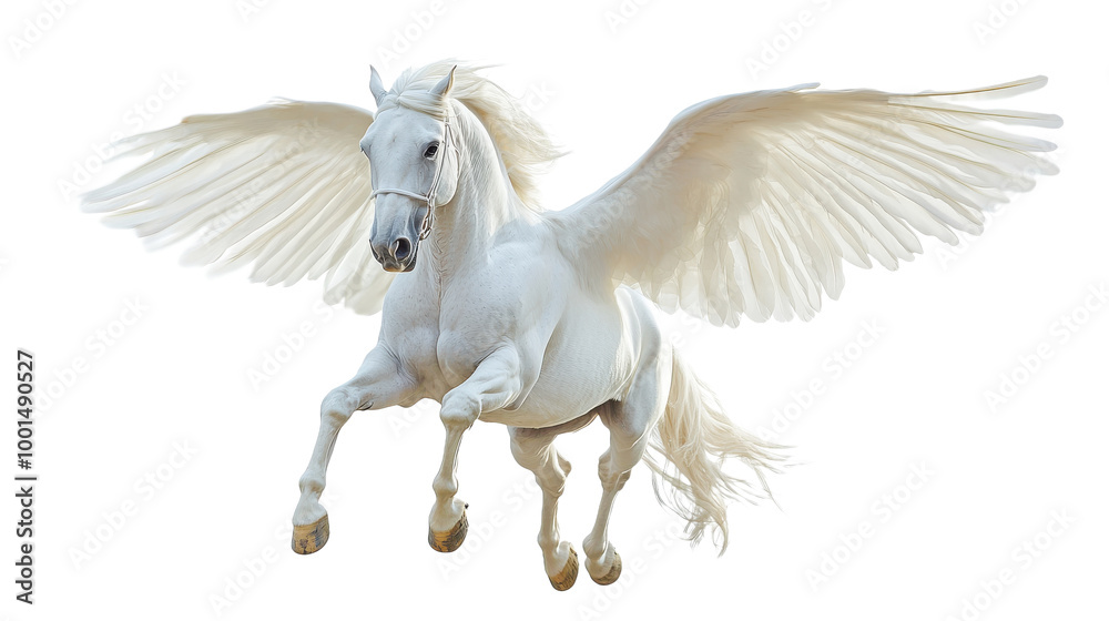 Majestic White-Winged Horse (Pegasus) in Flight | Isolated on Transparent Background