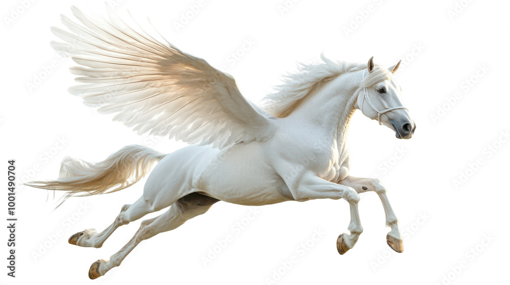 Majestic White-Winged Horse (Pegasus) in Flight | Isolated on Transparent Background
