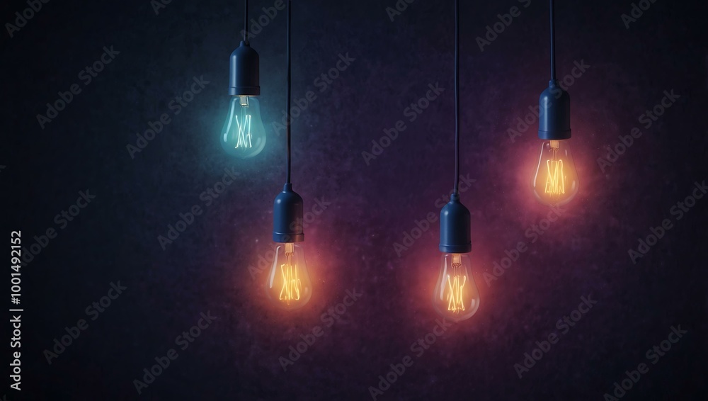 Abstract Purple-Blue Wall with Hanging Light Bulbs Abstract Purple-Blue Wall with Hanging Light Bulbs