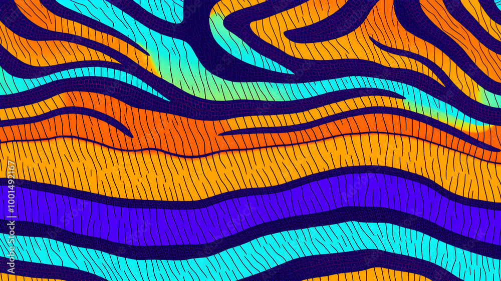 Summer colors zebra skin seamless print, detailed texture, vibrant hues, woman's casual blouse, casual design. Generative AI Summer colors zebra skin seamless print, detailed texture, vibrant hues, woman's casual blouse, casual design. Generative AI