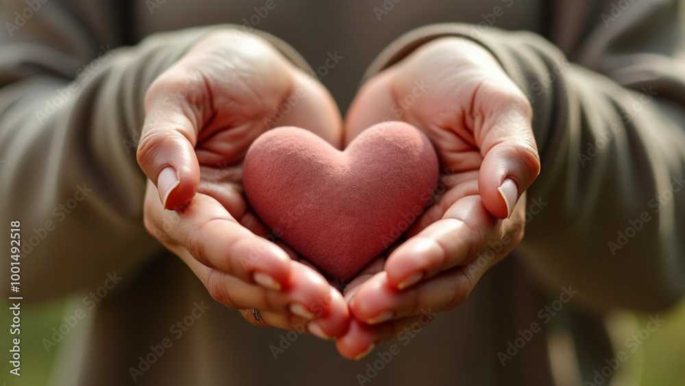 Hands holding a heart-shaped object symbolizing love and charity Hands holding a heart-shaped object symbolizing love and charity