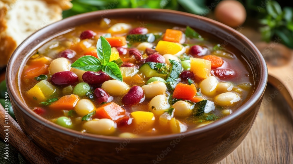 Hearty Minestrone Soup in Rustic Bowl Hearty Minestrone Soup in Rustic Bowl