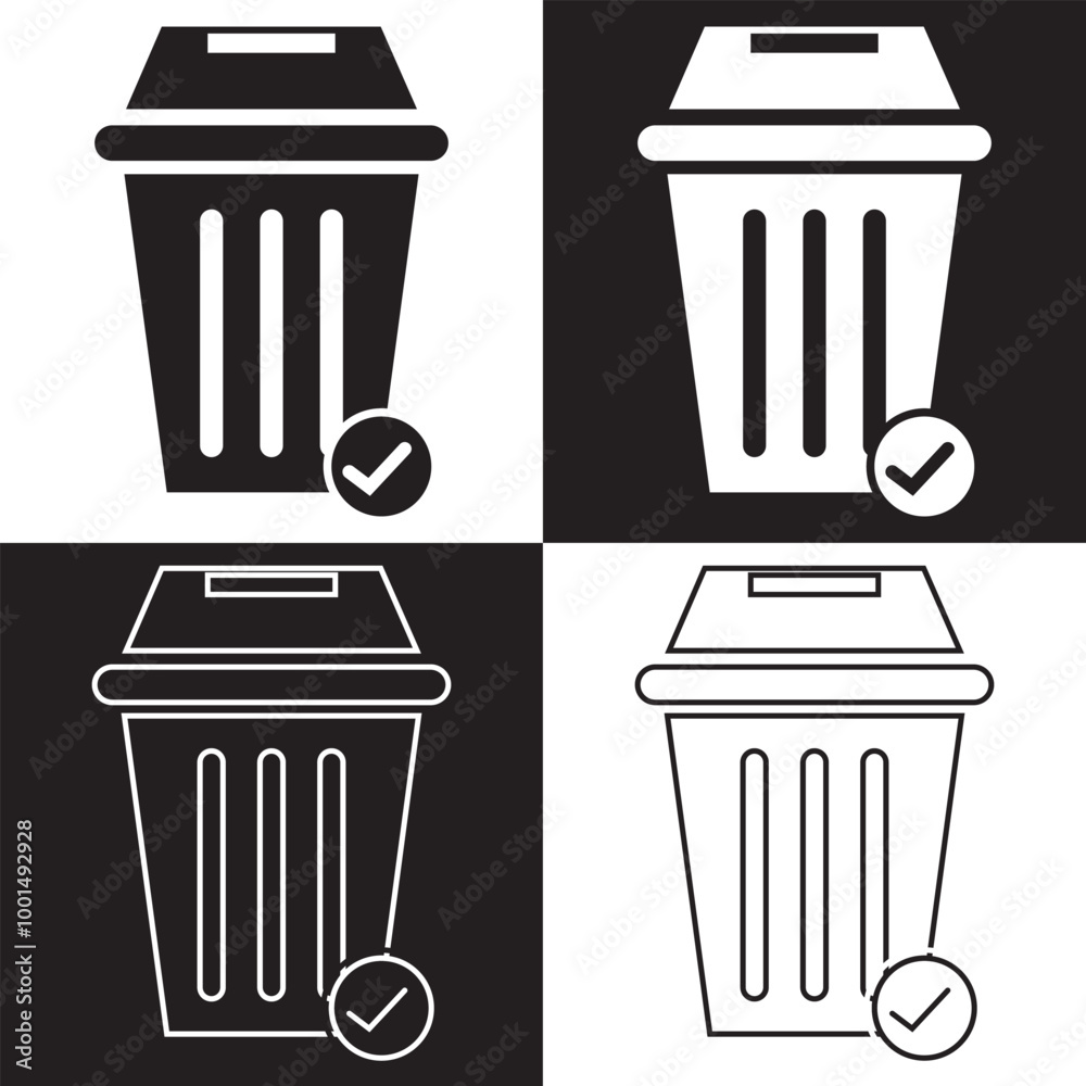 Trash bin icons. Dustbin, trash sign icon. Waste, delete symbol.  Vector illustration isolated on white and black  background. EPS 10