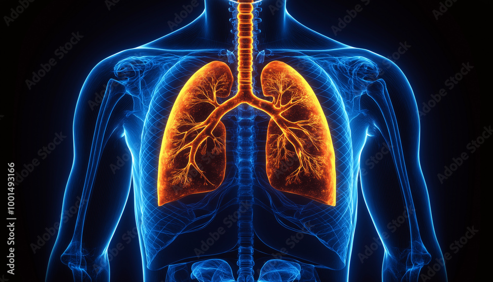 X-ray Human Body with Glowing Lungs - 3D Medical Concept X-ray Human Body with Glowing Lungs - 3D Medical Concept