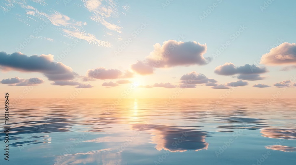 Misty horizon, clouds drifting over the sea, tranquil scene, 3D illustration Misty horizon, clouds drifting over the sea, tranquil scene, 3D illustration