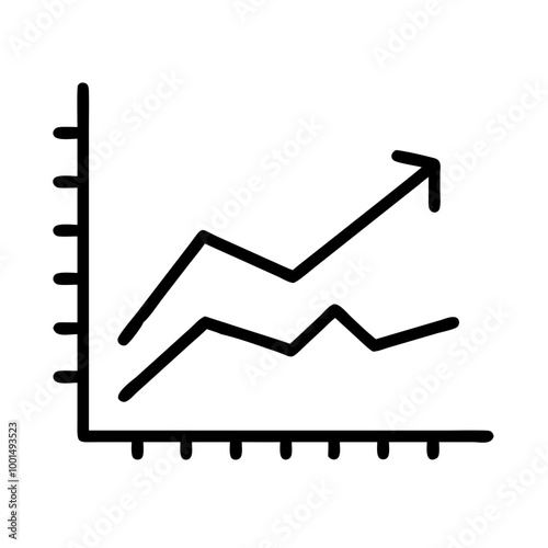 Minimalist black and white graph icon showing upward trend, simple style, financial growth representation.