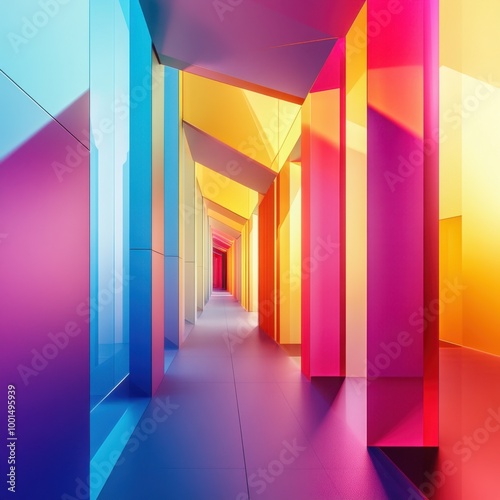 Abstract Architecture with Bright Multi-Colored Gradients Prompts