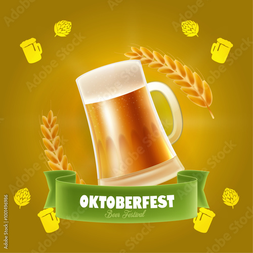 Realistic oktoberfest banner with pint of beer