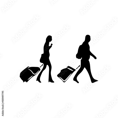 Silhouette of a couple carrying their luggage, Traveling Silhouette