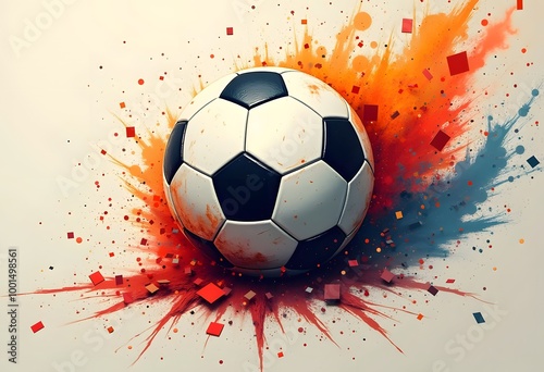 Soccer ball in fire hand drawn watercolor illustration championship 