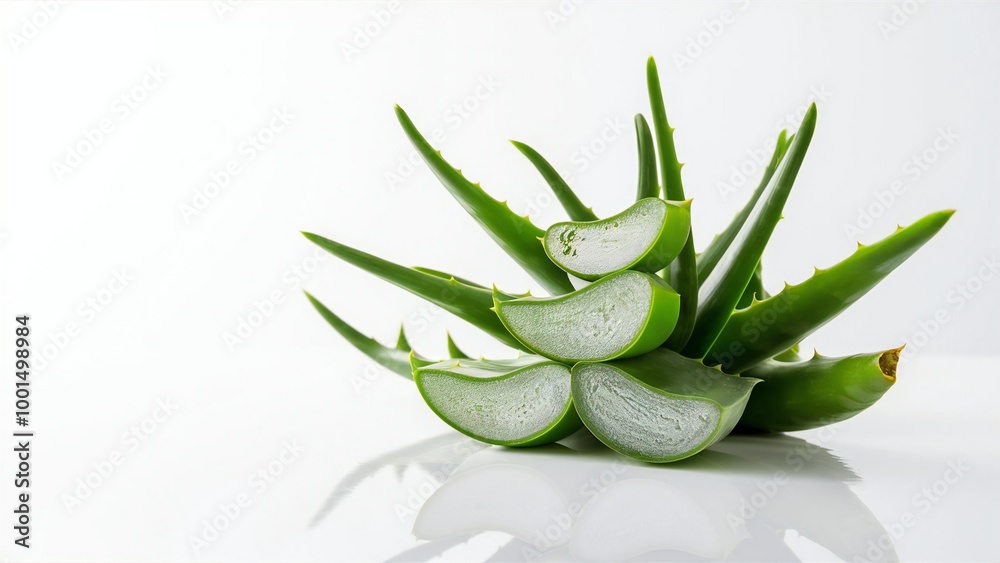 Sliced fresh aloe vera on a white background. Sliced fresh aloe vera on a white background.