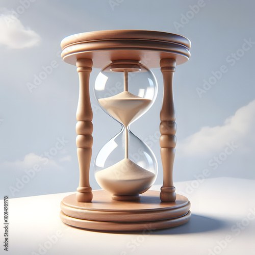 realistic wooden frame hourglass on table