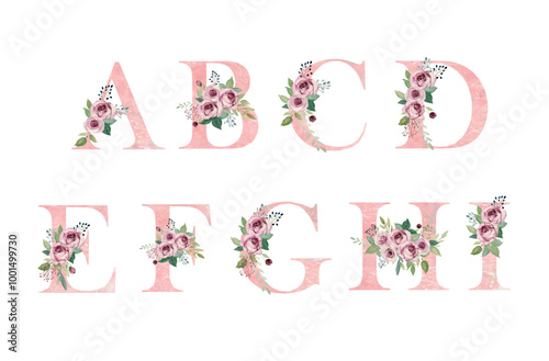 Watercolor floral alphabet.