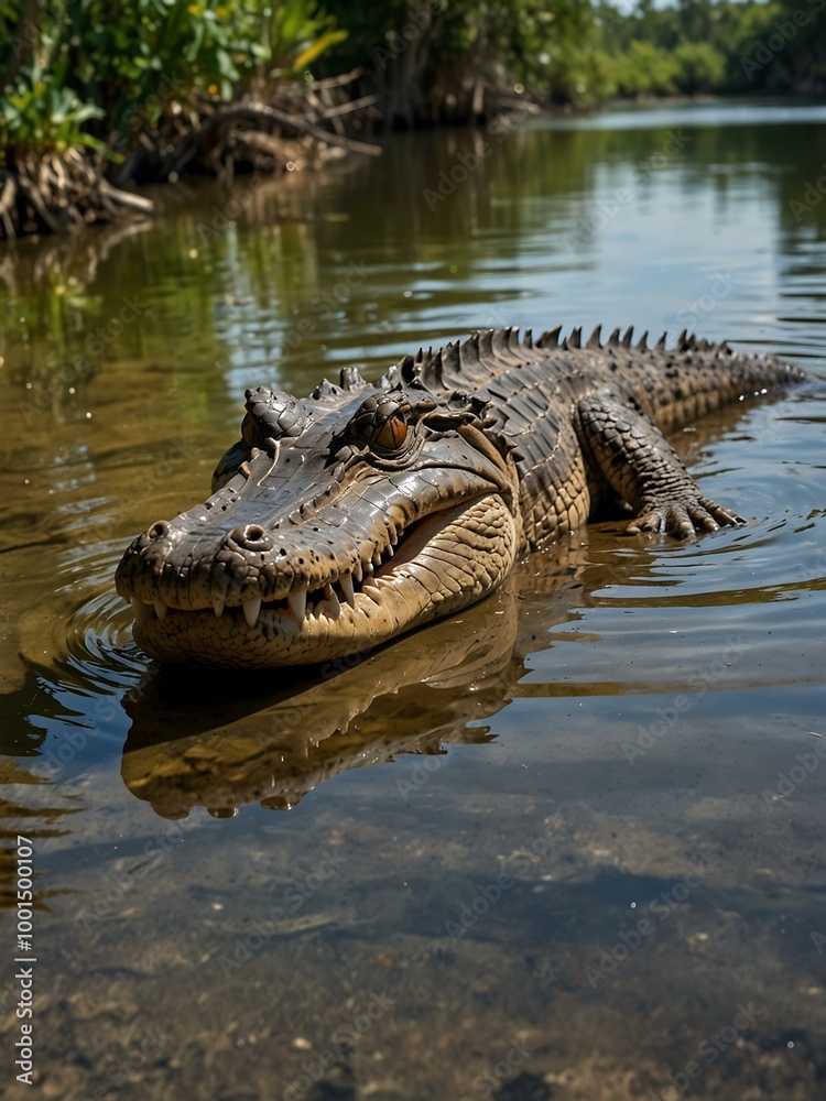 American crocodile (Crocodylus acutus) in Jardines de la Reina, Cuba. American crocodile (Crocodylus acutus) in Jardines de la Reina, Cuba.