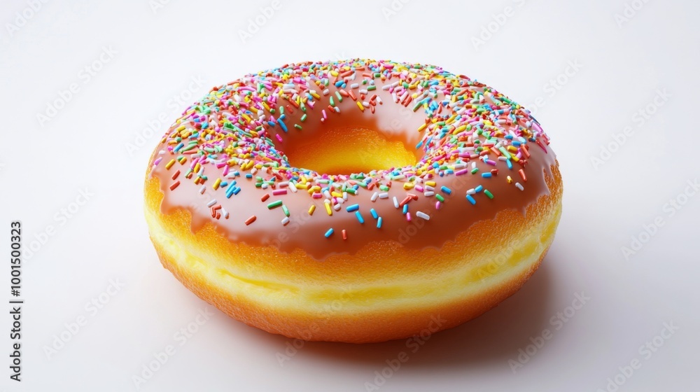 A high-resolution image of a classic donut with a shiny glaze and colorful sprinkles, set against a simple, clean background to emphasize its deliciousness. A high-resolution image of a classic donut with a shiny glaze and colorful sprinkles, set against a simple, clean background to emphasize its deliciousness.
