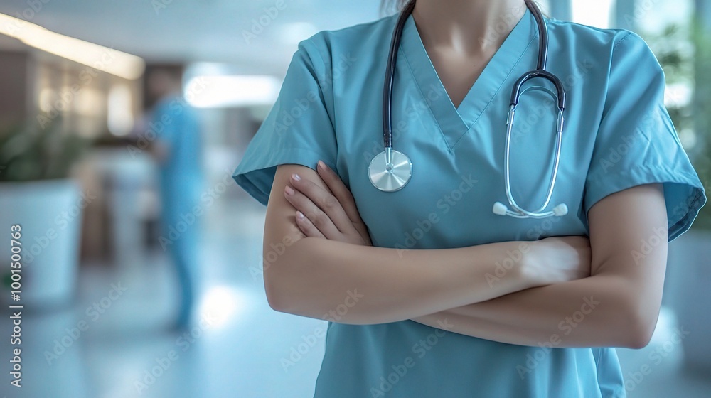 Healthcare Professional in Scrubs with Stethoscope Healthcare Professional in Scrubs with Stethoscope