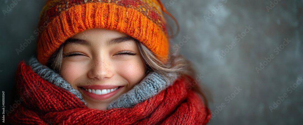 Smiling Woman in a Warm Winter Hat and Scarf Smiling Woman in a Warm Winter Hat and Scarf