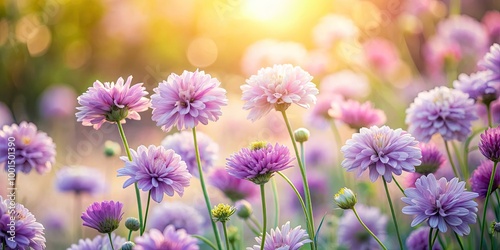 Delicate Light Purple Flowers Blooming in a Garden, Nature's Beauty in Soft Pastel Hues