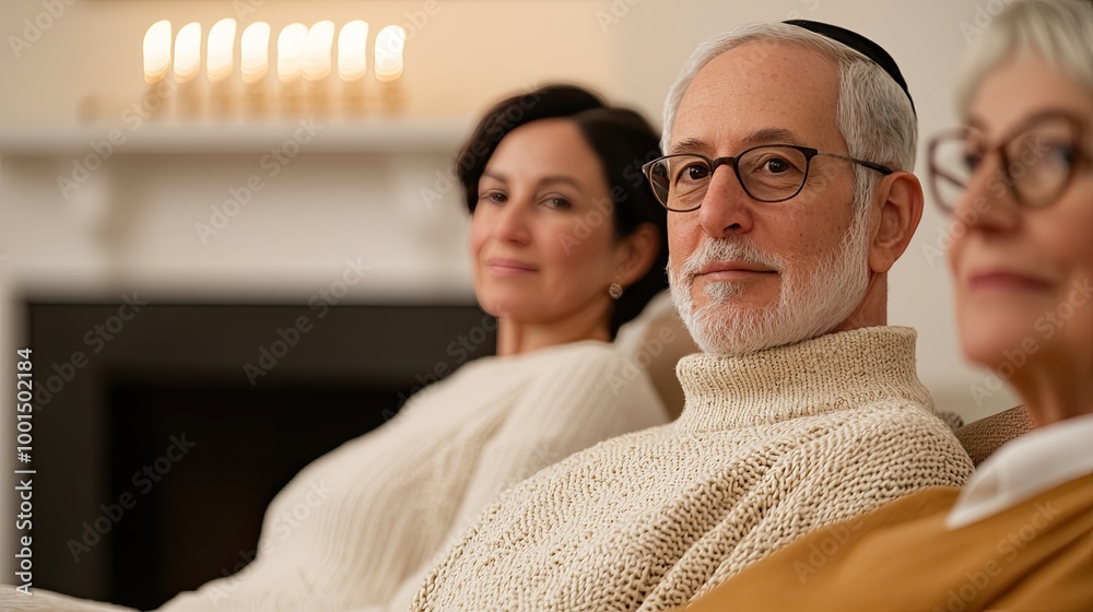 Obraz premium A cozy indoor scene featuring three adults, reflecting warmth and togetherness, possibly during a family gathering or celebration.
