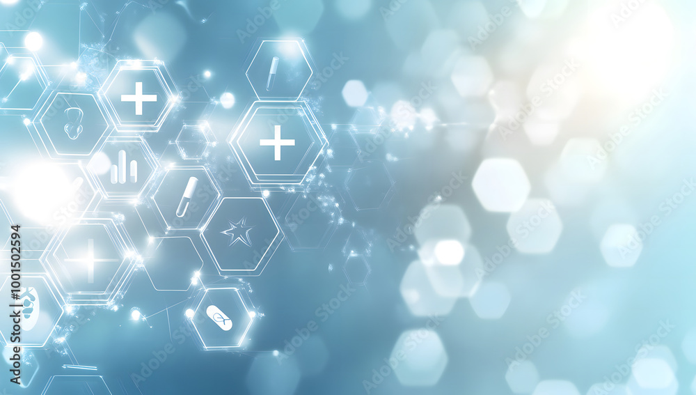 Medical Technology Interface with Healthcare Icons on Hexagonal Grid Medical Technology Interface with Healthcare Icons on Hexagonal Grid