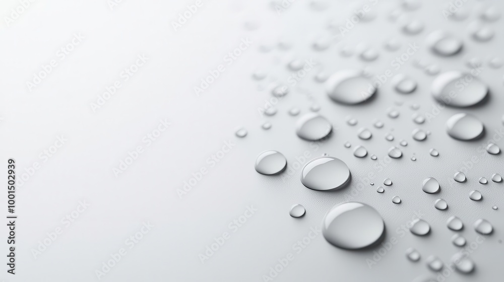 Detailed view of liquid droplets on hydrophobic surface, Contact Angle, Surface tension and material properties Detailed view of liquid droplets on hydrophobic surface, Contact Angle, Surface tension and material properties