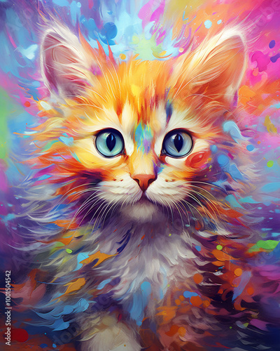 Gift a friend a multicolor baby cat watercolor with a delightful Abstract Art