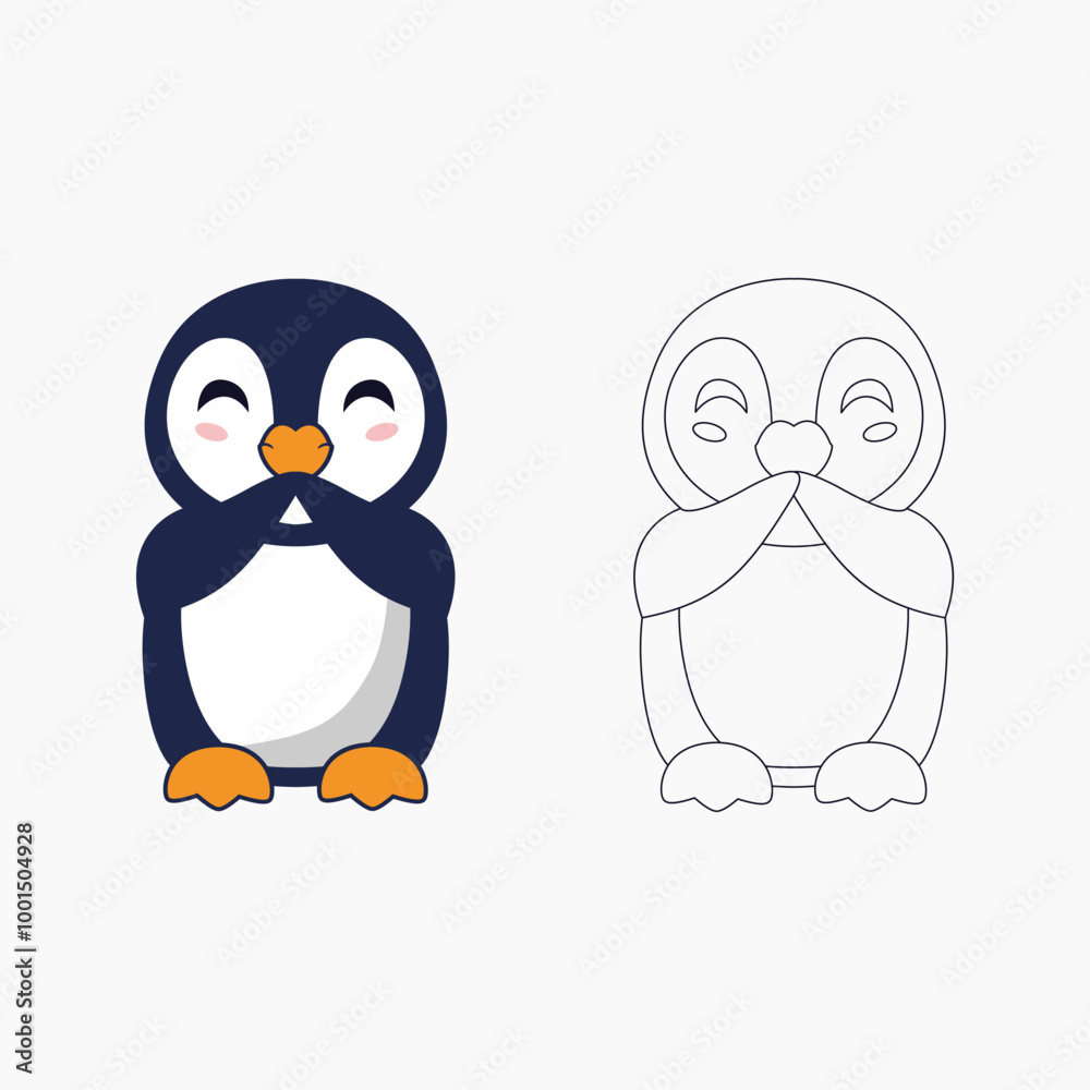 Obraz premium Shy Penguin Coloring Activity for Children