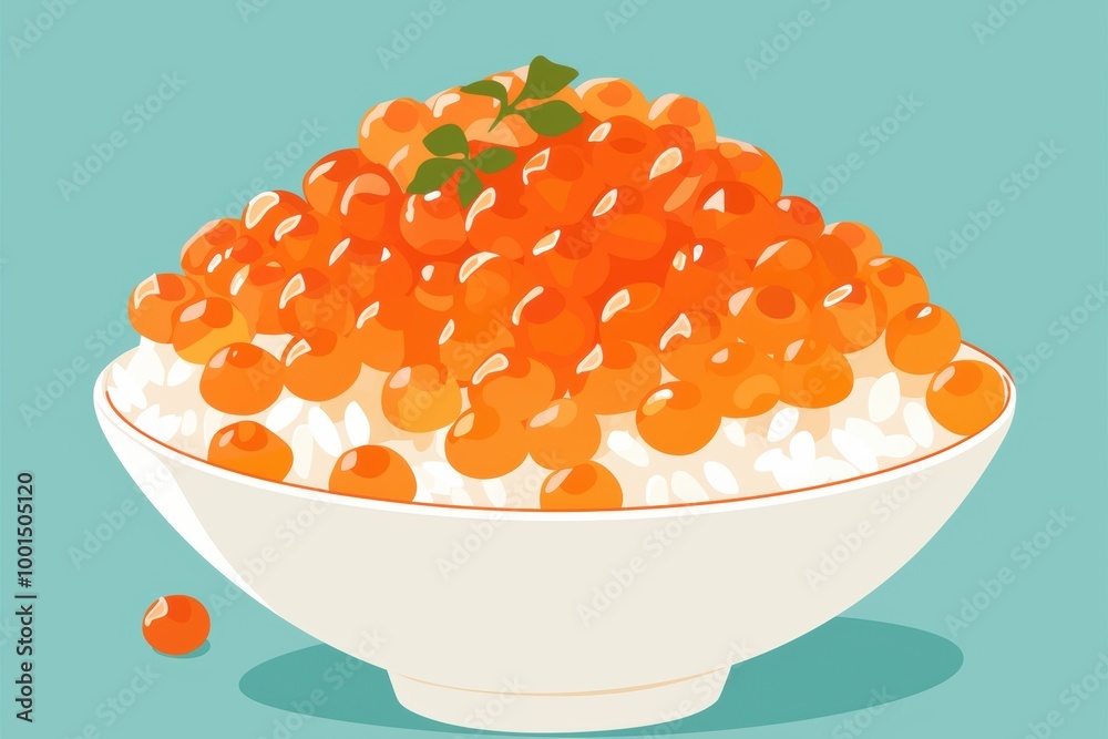Fresh Fish Roe on Rice in a White Bowl Fresh Fish Roe on Rice in a White Bowl