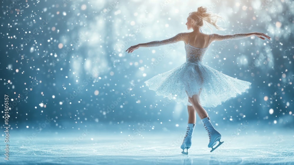 A woman in a white dress is skating on ice A woman in a white dress is skating on ice