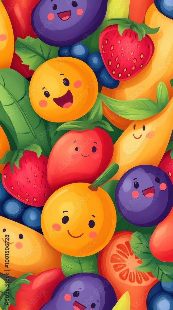 Cheerful fruits and veggies smile together to joyfully celebrate World Vegan Day Cheerful fruits and veggies smile together to joyfully celebrate World Vegan Day