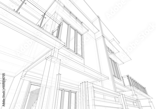 Architectural sketch of a building 3d rendering