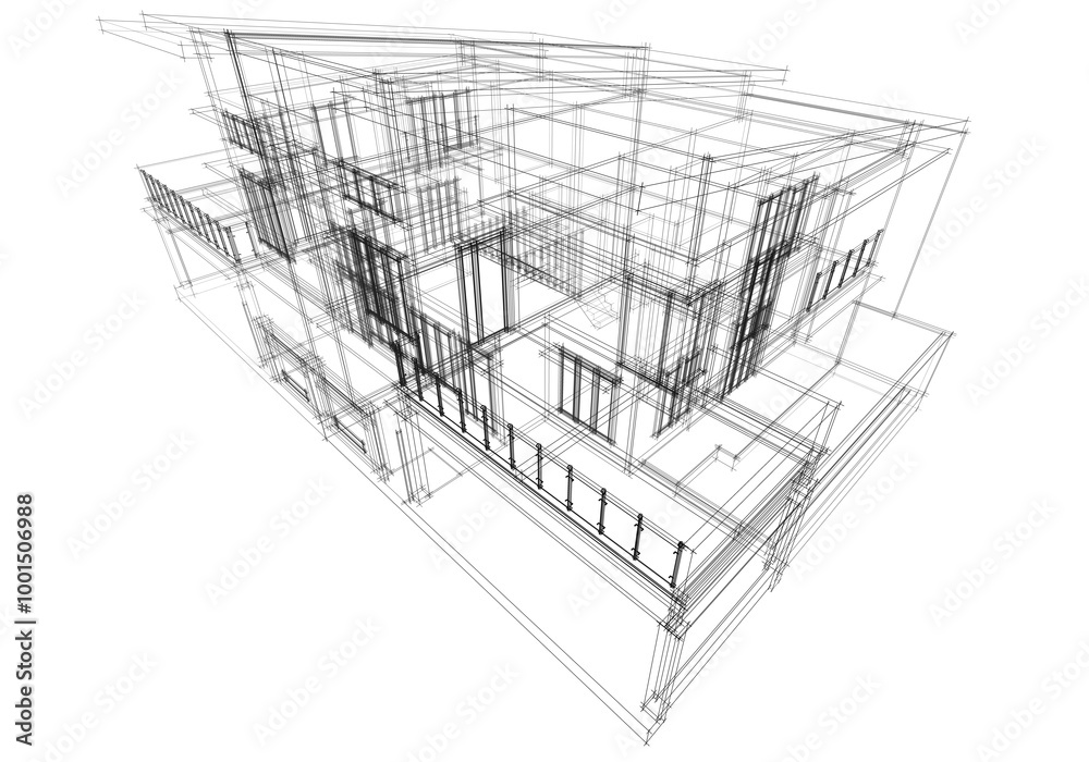 Architectural sketch of a building 3d rendering Architectural sketch of a building 3d rendering
