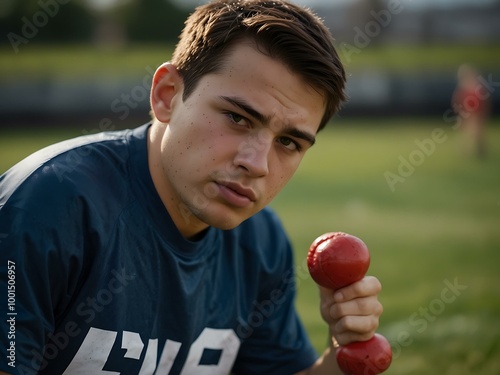 Athlete with achondroplasia preparing for practice. photo