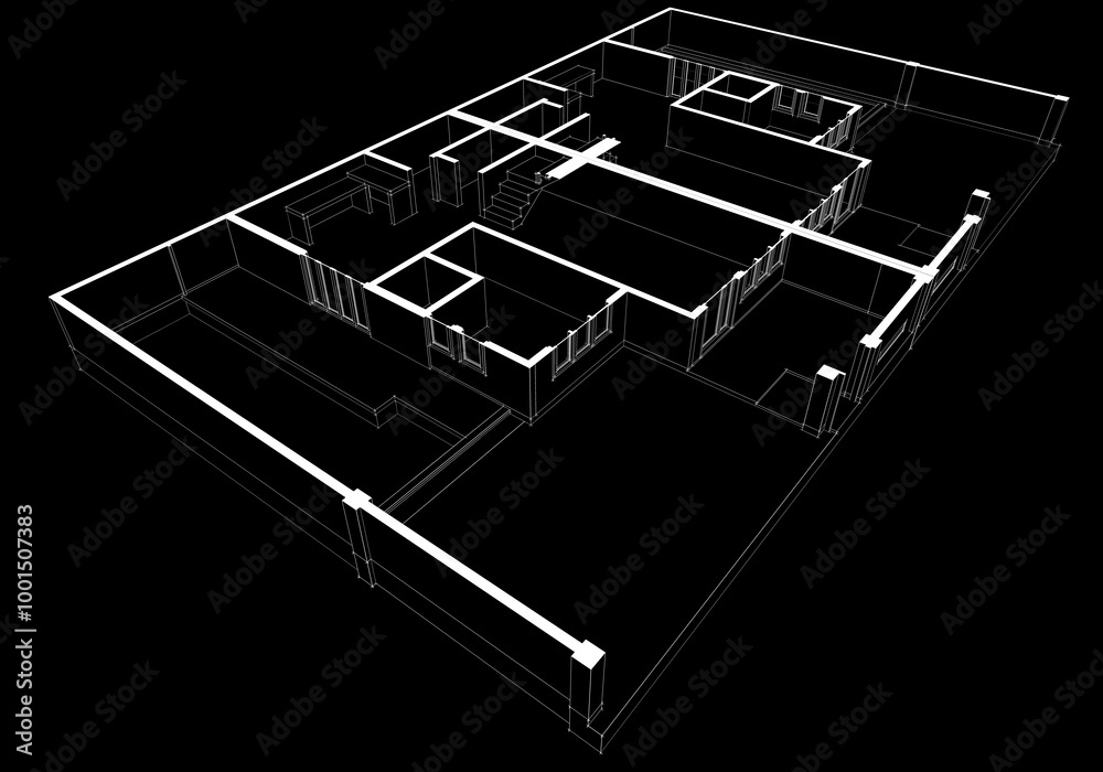 Architectural sketch of a building 3d rendering Architectural sketch of a building 3d rendering
