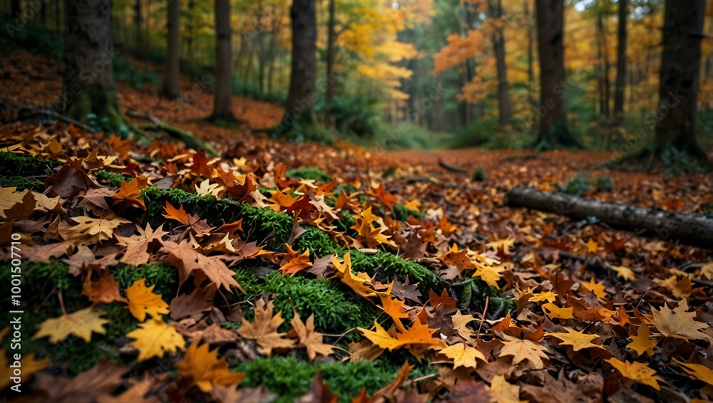 Autumn leaves carpeting the forest floor. Autumn leaves carpeting the forest floor.