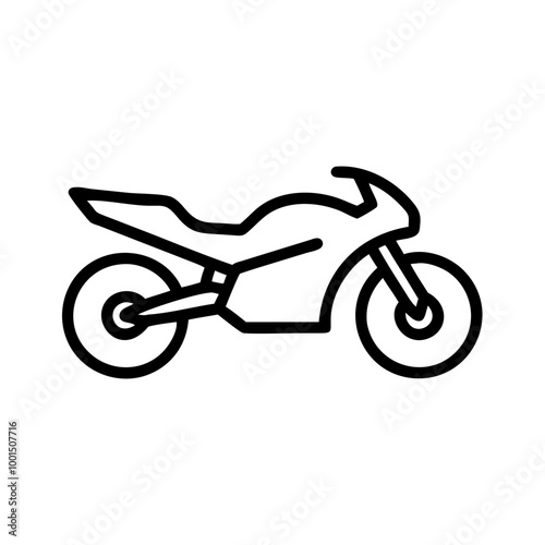 Minimalist motorcycle icon in black and white, simple style, vehicle representation.