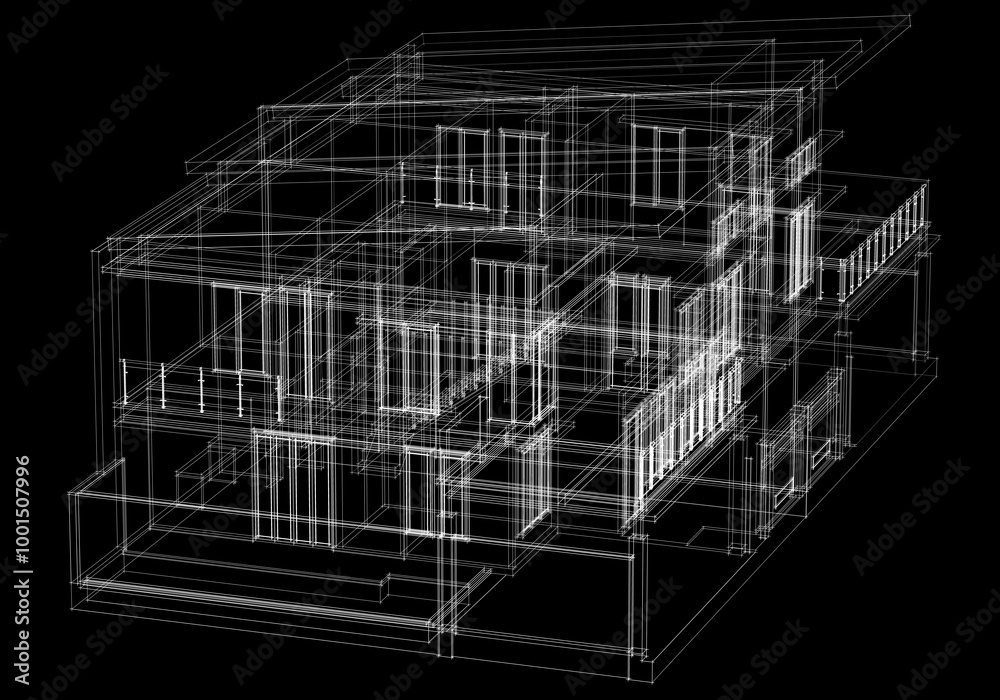 Fototapeta premium Architectural sketch of a building 3d rendering