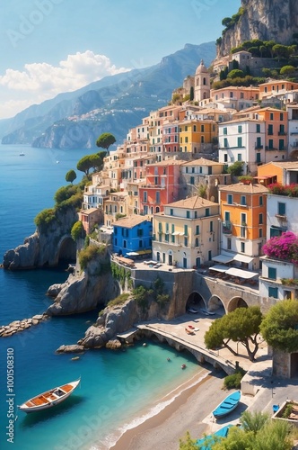 Illustration of a beautiful and serene Mediterranean landscape, Italy photo