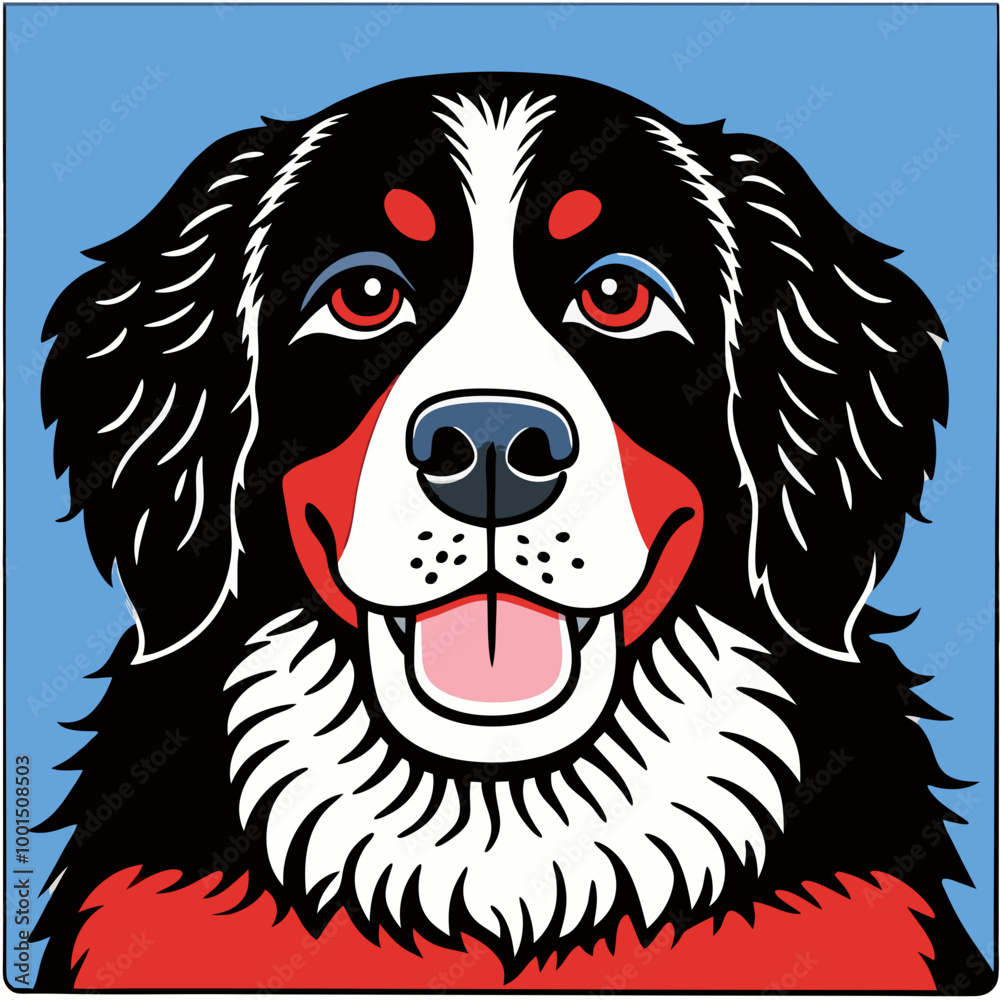Fototapeta premium Happy Bernese Mountain Dog Illustration on Blue Background