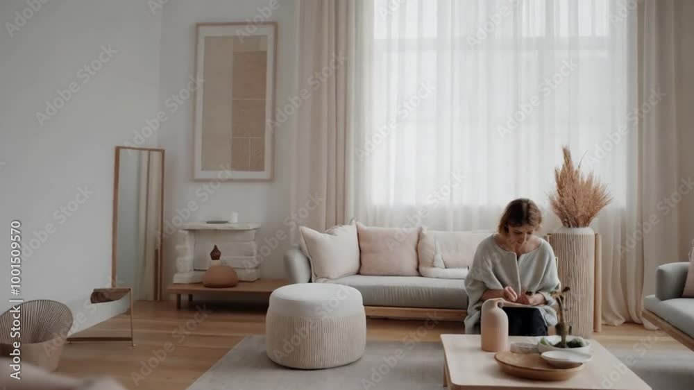 A modern Scandinavian living room with a neutral color palette and minimalist decor. A modern Scandinavian living room with a neutral color palette and minimalist decor.
